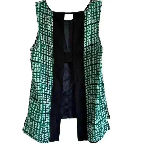 PARKER Silk Tie Dye Color Block Sleeveless Open Back Split Hem Tank Green Small - Picture 8 of 11
